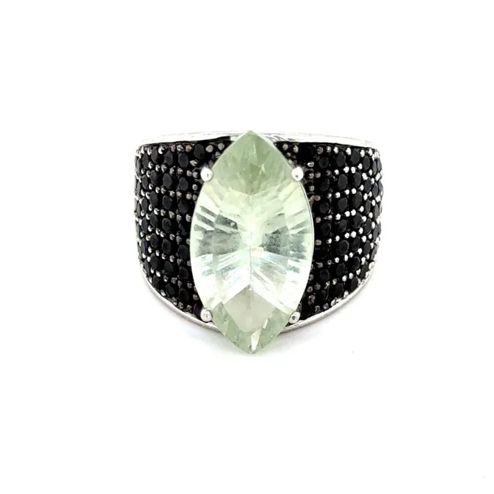 Silver 925 Green/Black‎ Stones Ring